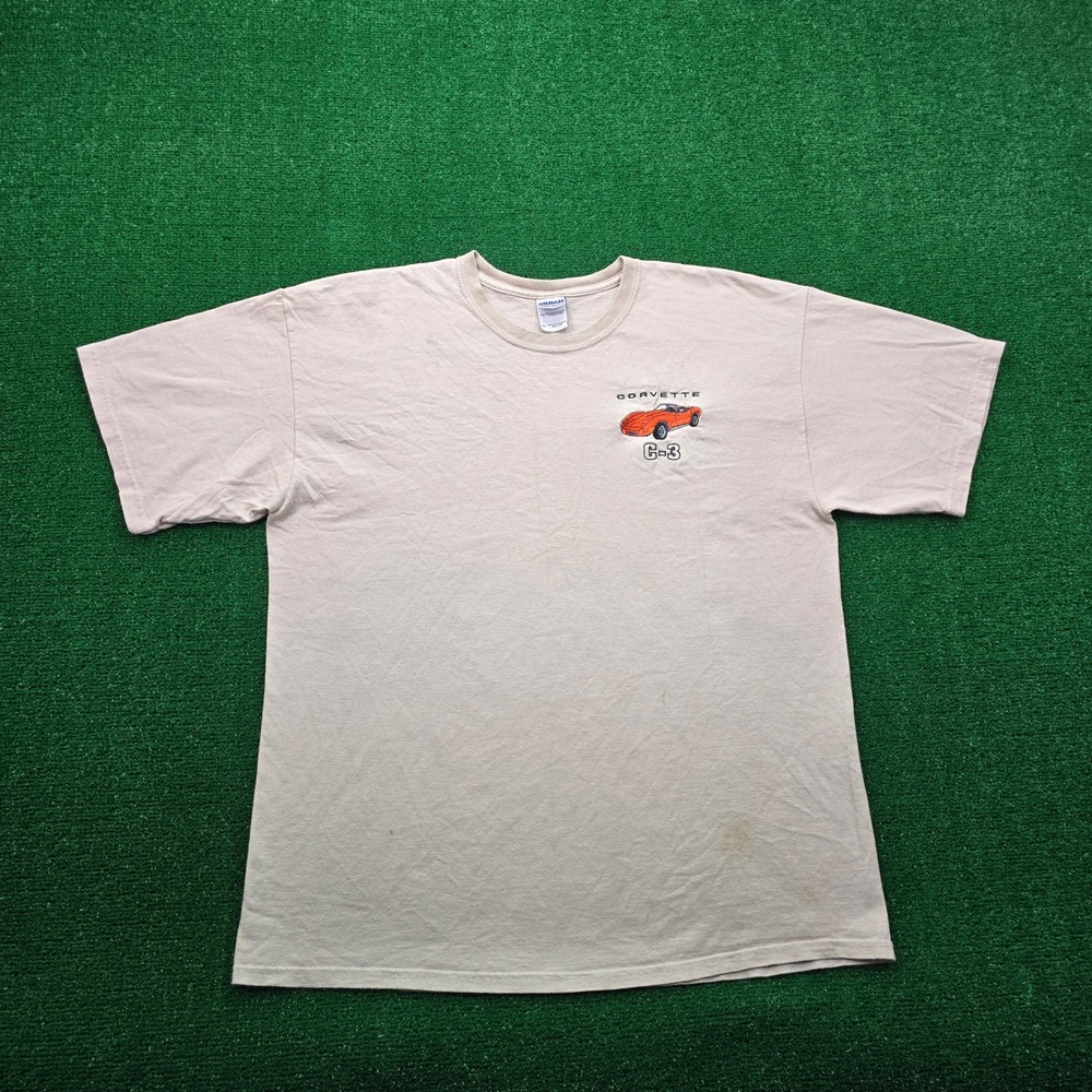 Corvette C3 Tshirt Mens XL Beige Embroidered Car Racing‎ Casual